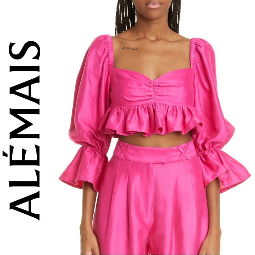 ALEMAIS💕Blaire Ruffle Blouson Crop Top In Fuchsia Size US 2 - Picture 1 of 14